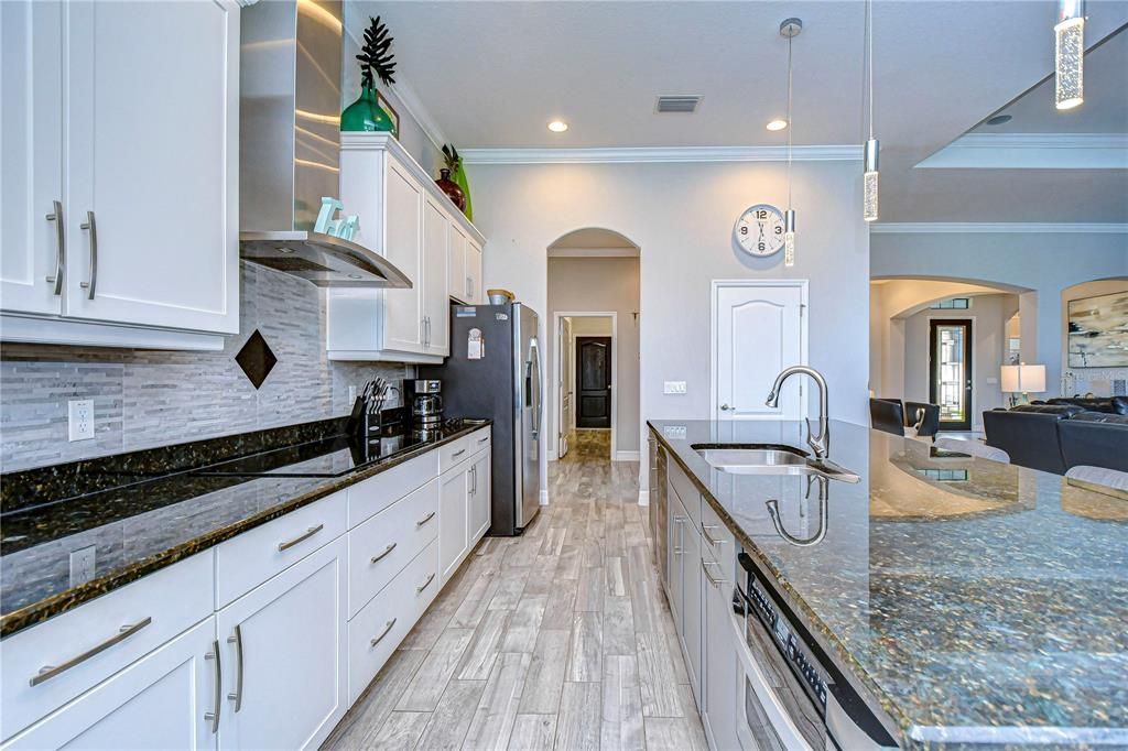 Custom kitchen backsplash and vented hood