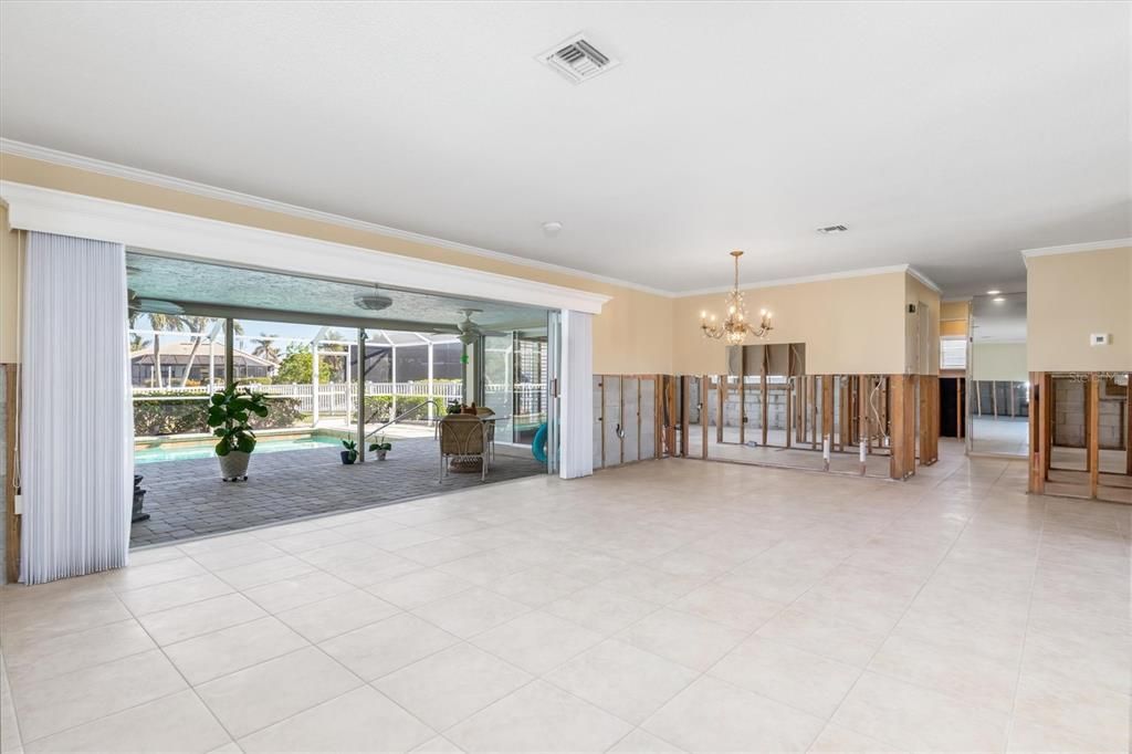 Great room opening to large lanai and pool.