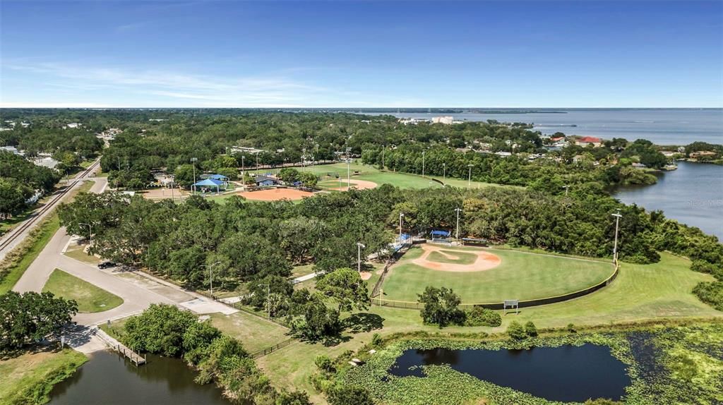 City Park, baseball, skate park, playground and lake