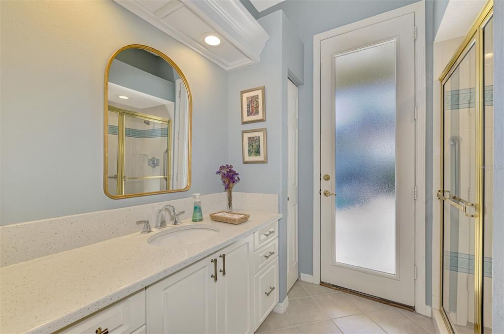 Guest bath in main house which double as a pool bath