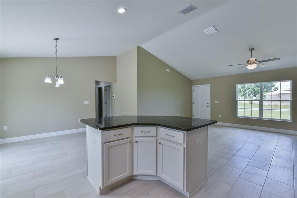 Kitchen view to Dining and Great room