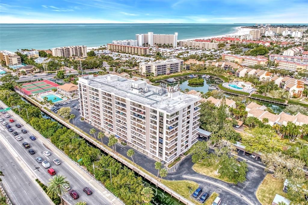 FRONT OF CONDO BUILDING W/GULF OF MEXICO & BEACHES