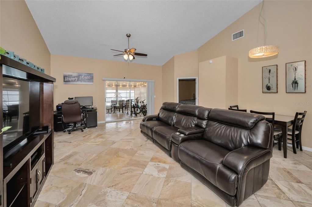 Expansive Family room with view out to patio