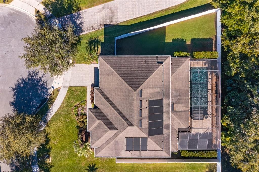 Areal view - shows solar panels for heating pool.