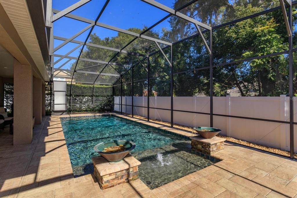 Saltwater, solar heated pool w/ water feature