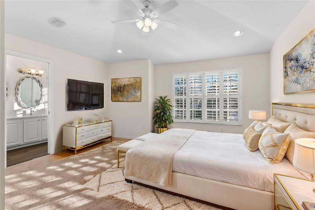 Large master bedroom and big enough for king size bedand extra space with big walk in closet virtual staged