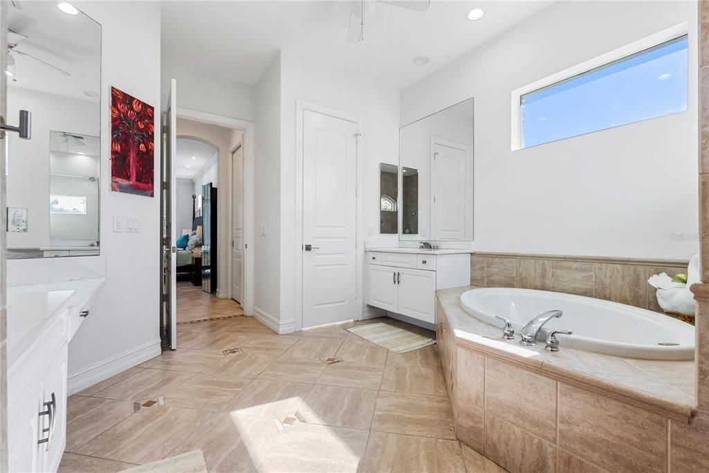 Primary Bath with Walk-in Shower, Soaking Tub, Dual Sinks with Make-up Vanity