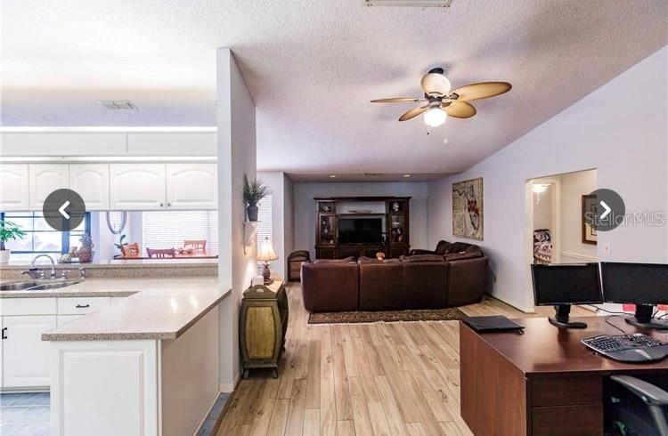 Family Room w/Kitchen on left and Office area on right