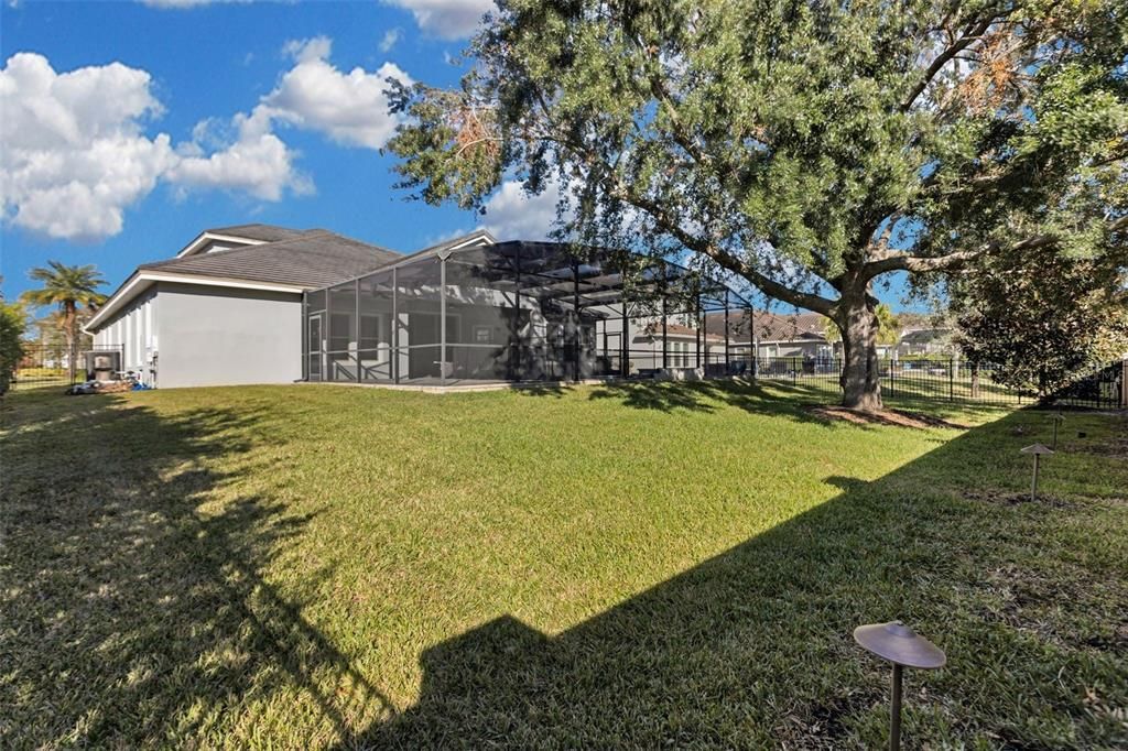 Large backyard with beautiful Oak tree that provides plenty of shade.