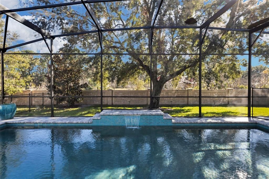 Saltwater pool with water feature.