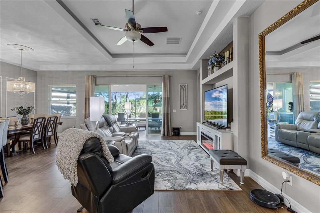 Beautiful tray ceiling crowns the living space