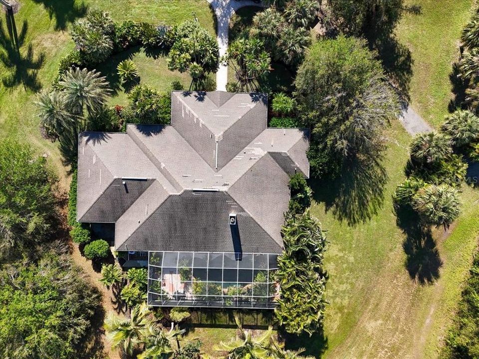 Aerial birds-eye view of Main Residence at Tall Palms Ranch