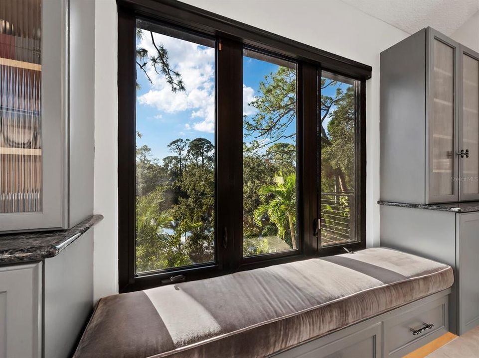 Built-in window seat in dining room