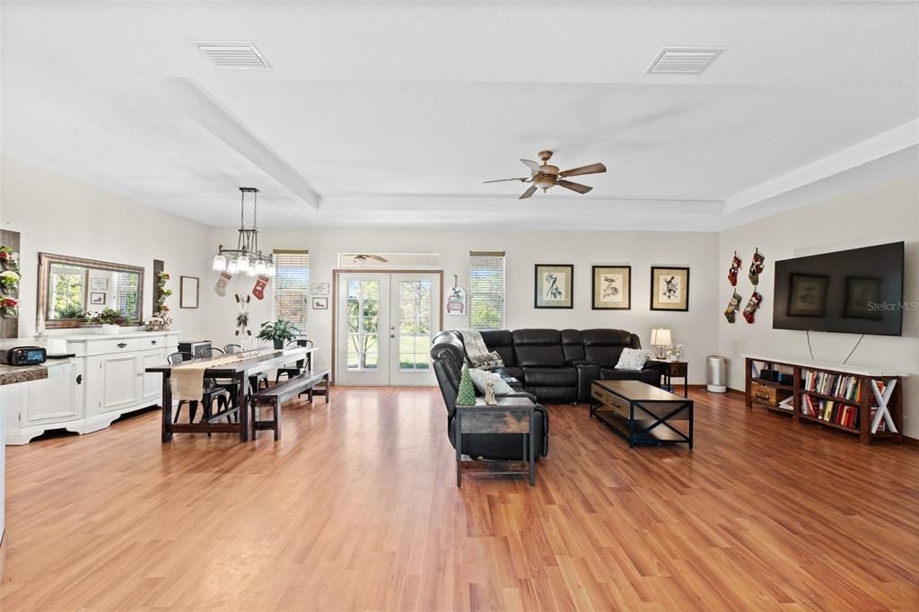 Open floor plan leading to back porch.