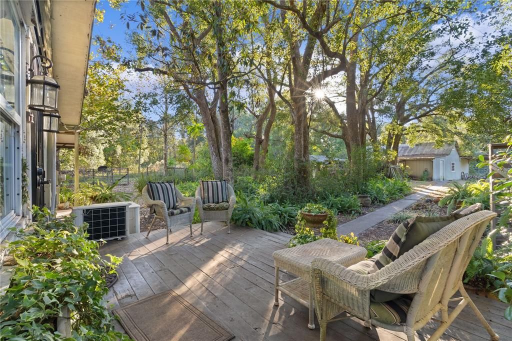 Patio and pathway to garage / workshop