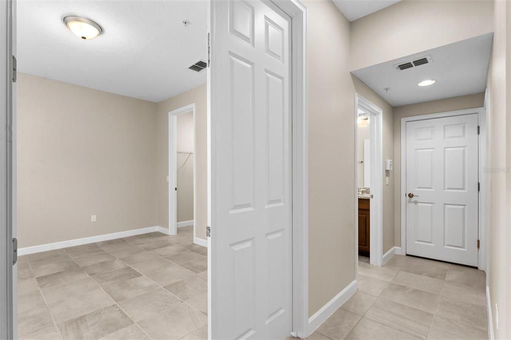 View from interior garage door to foyer.