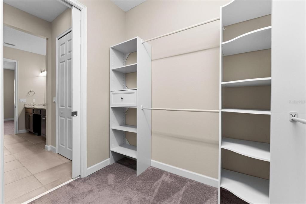 Master closet shelving system.