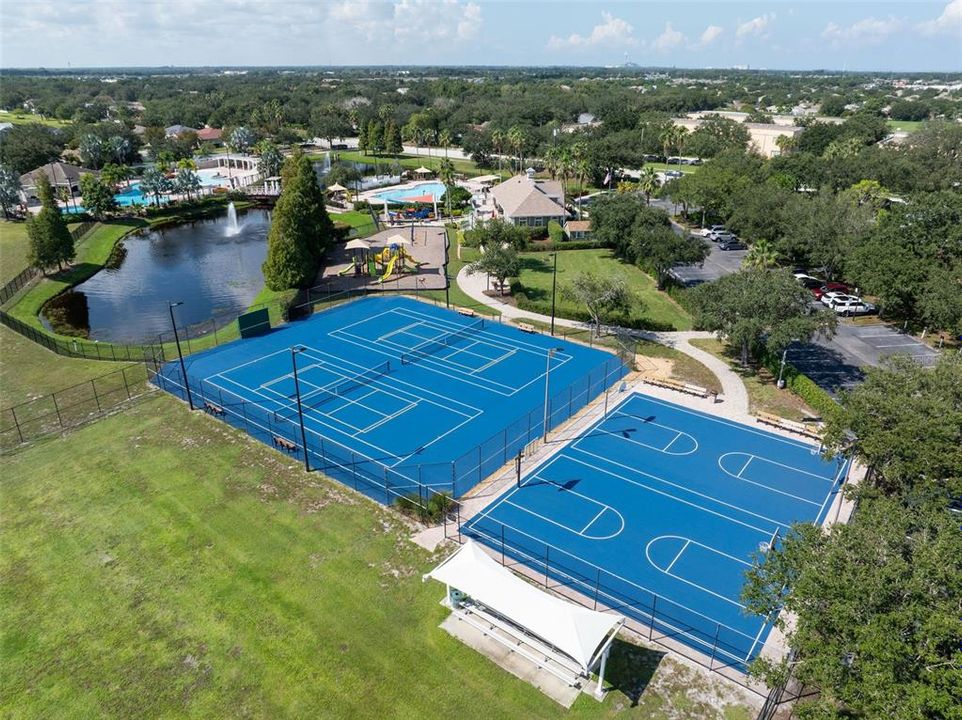 Tennis courts, play ground, Basketball court, Two pools, community center