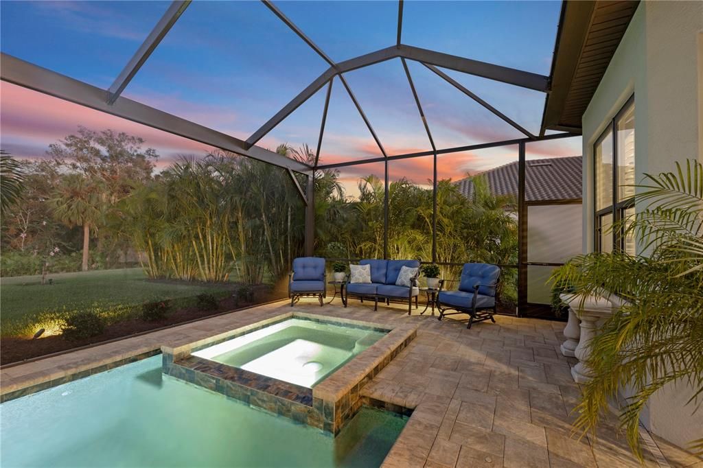 Outdoor pool featuring attached spa.