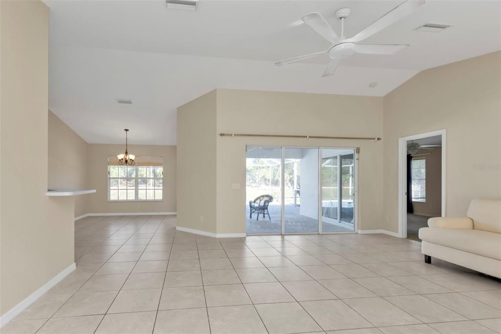 Living room, open floor plan high ceilings