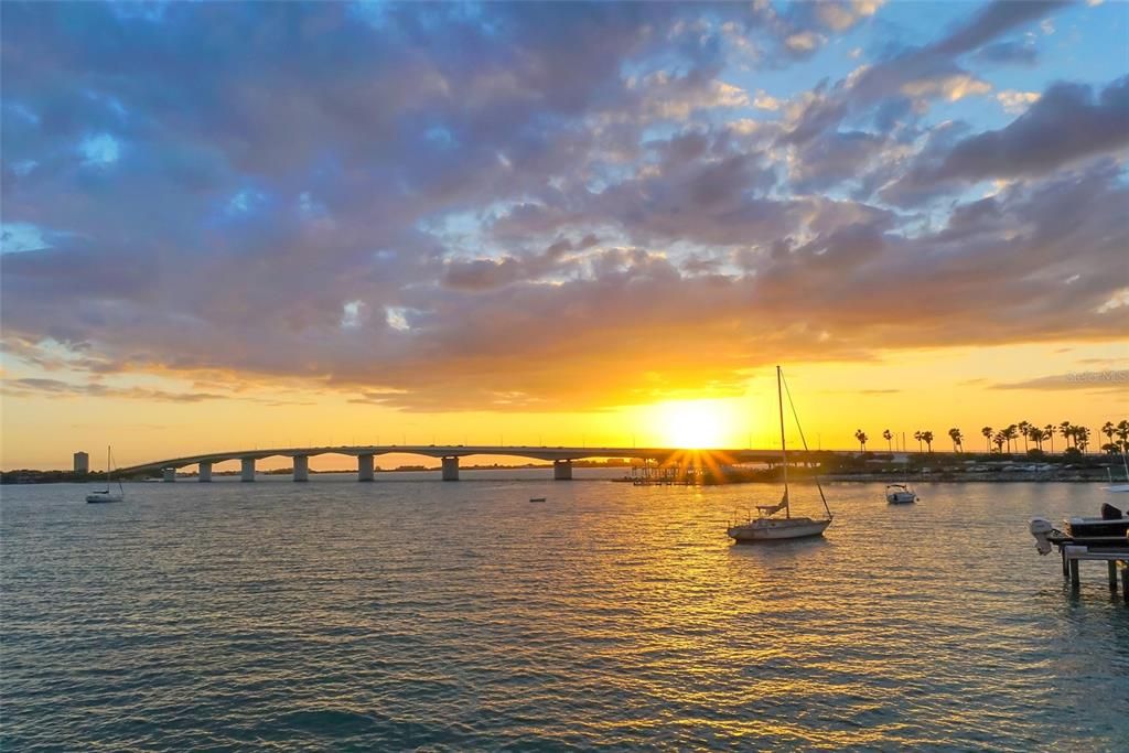 SUNSET over Ringling Bridge connecting downtown Sarasota to St. Armands, Lido Key, Longboat Key and Anna Maria Island.