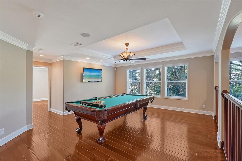 West view of LOFT with Billiards pool table, and TV - second floor.