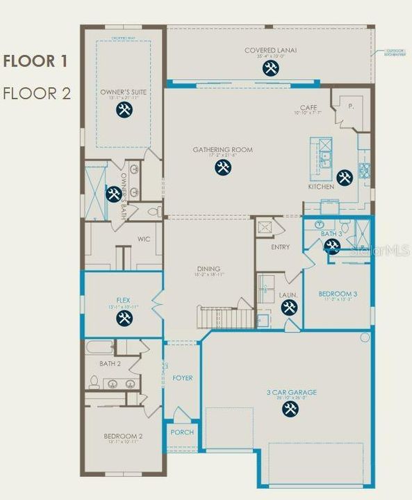 Floor plan with options selected - 1st floor