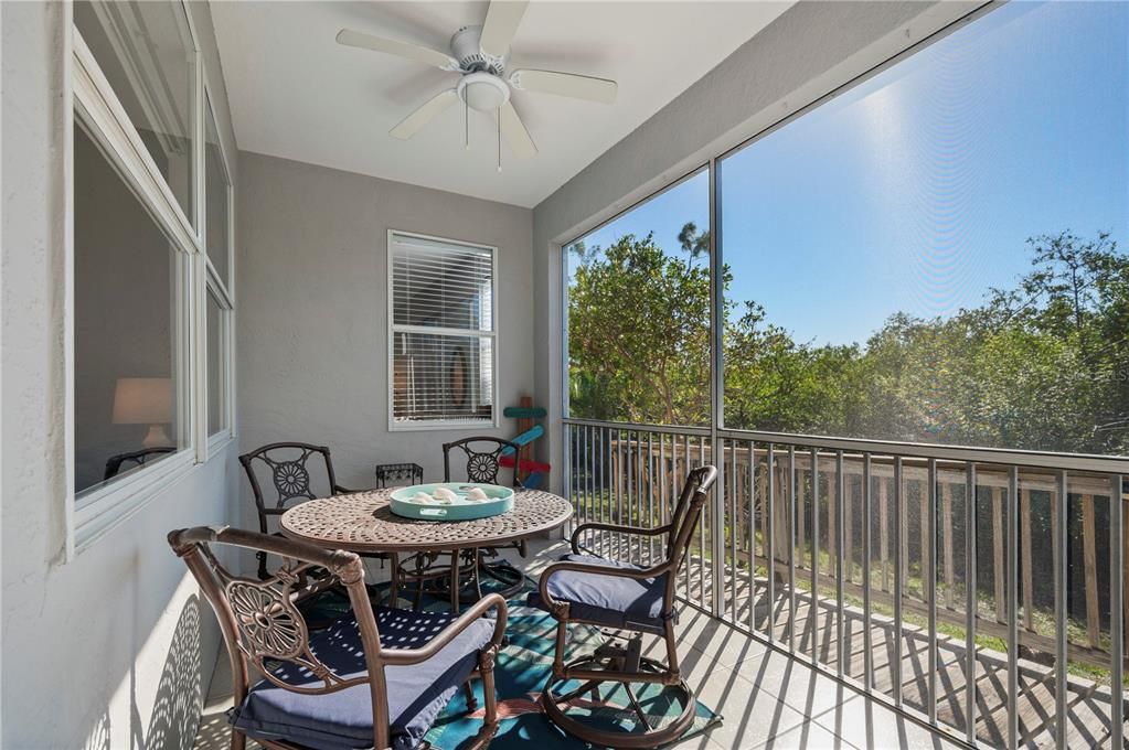 Screened in lanai with private views of the preserve