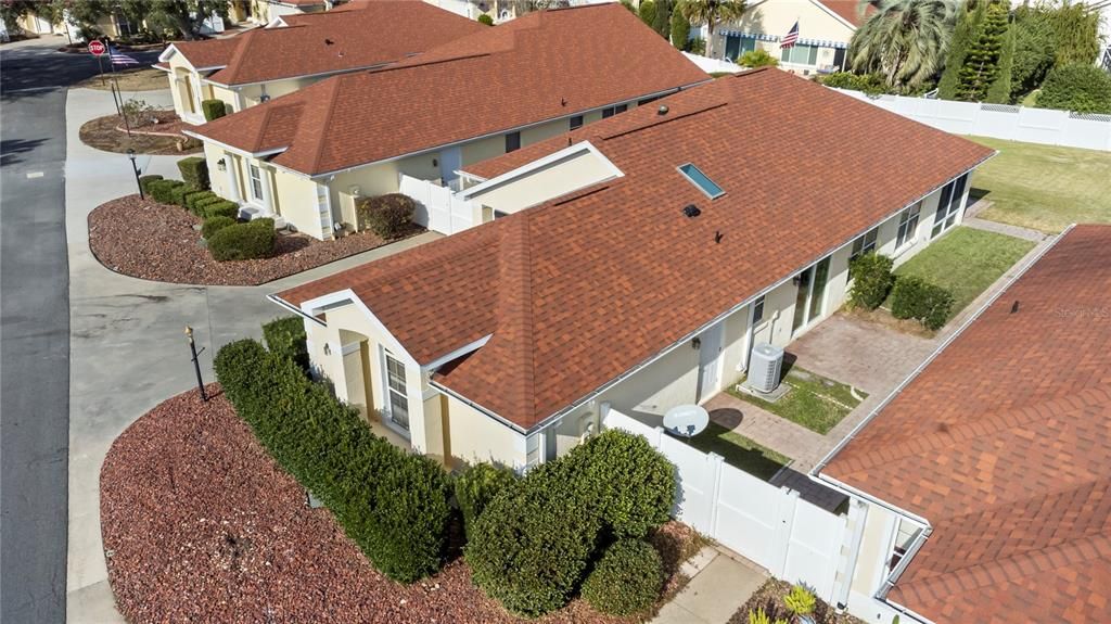 Overhead view of side patio and skylight.