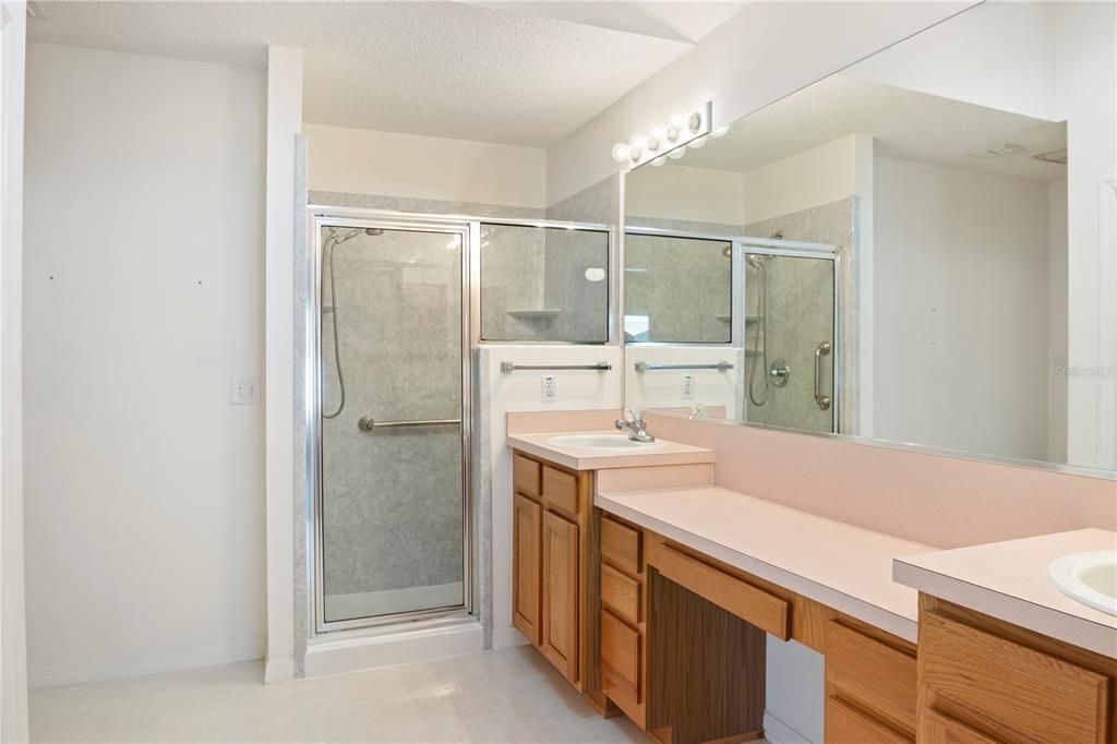 Mater bathroom - double sink vanity.