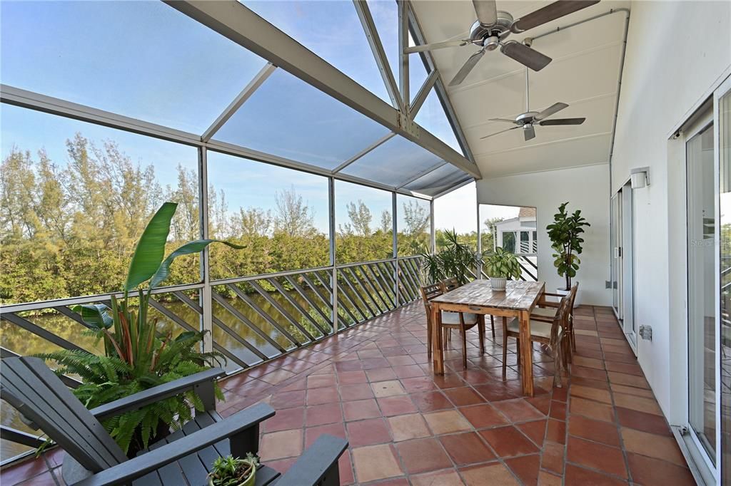 Enclosed lanai with lake views