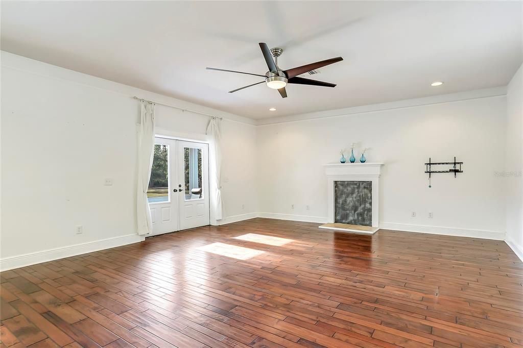 Downstairs Living Room with French Doors to back porch