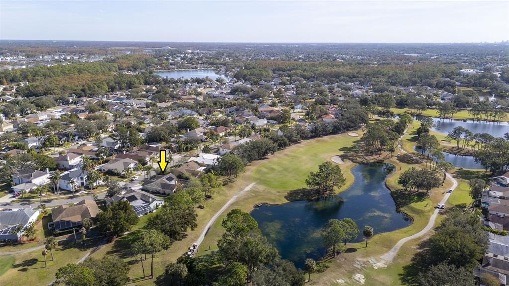 Aerial view of home and golf course