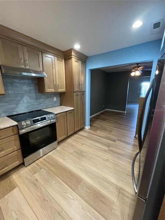 Kitchen into Dining and Living Area