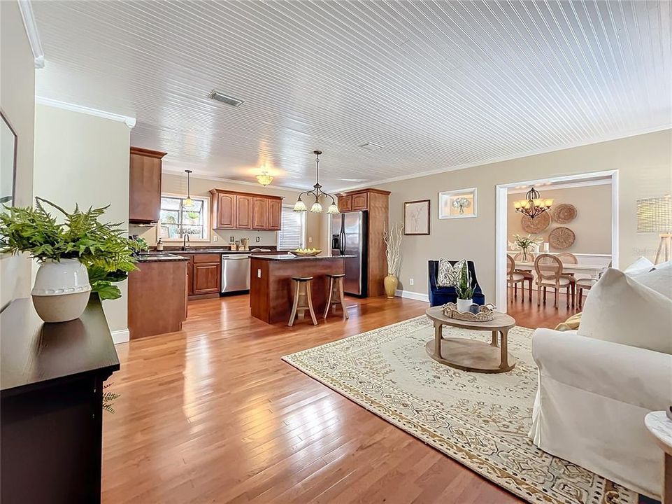 Engineered hardwood flooring throughout the home.