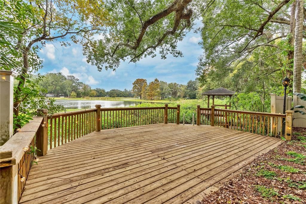 Deck overlooking Hourglass Lake.