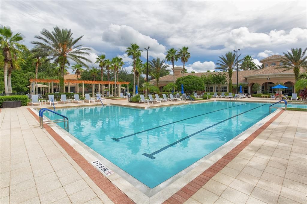 A view of the pool and clubhouse.