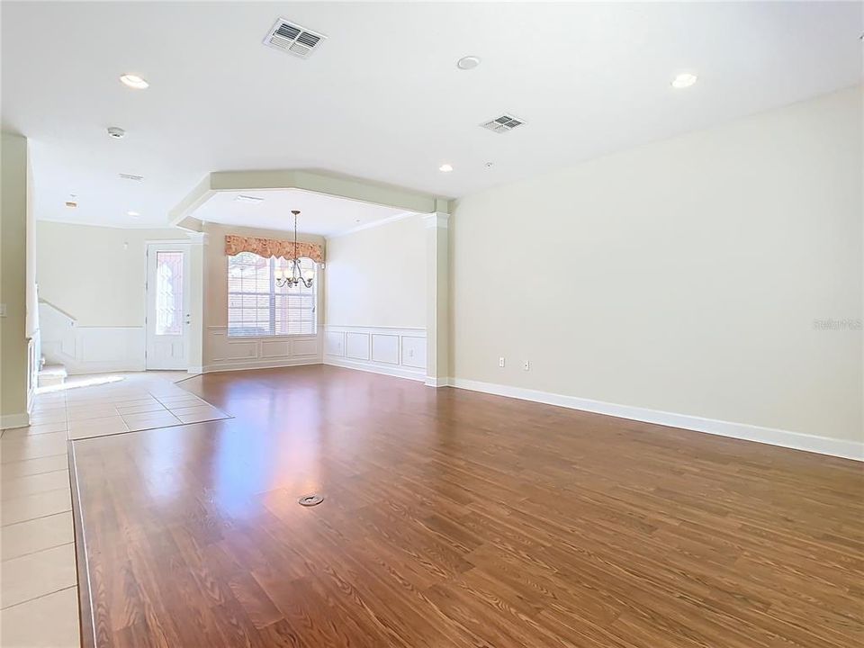 The dining room is facing the front of the home.