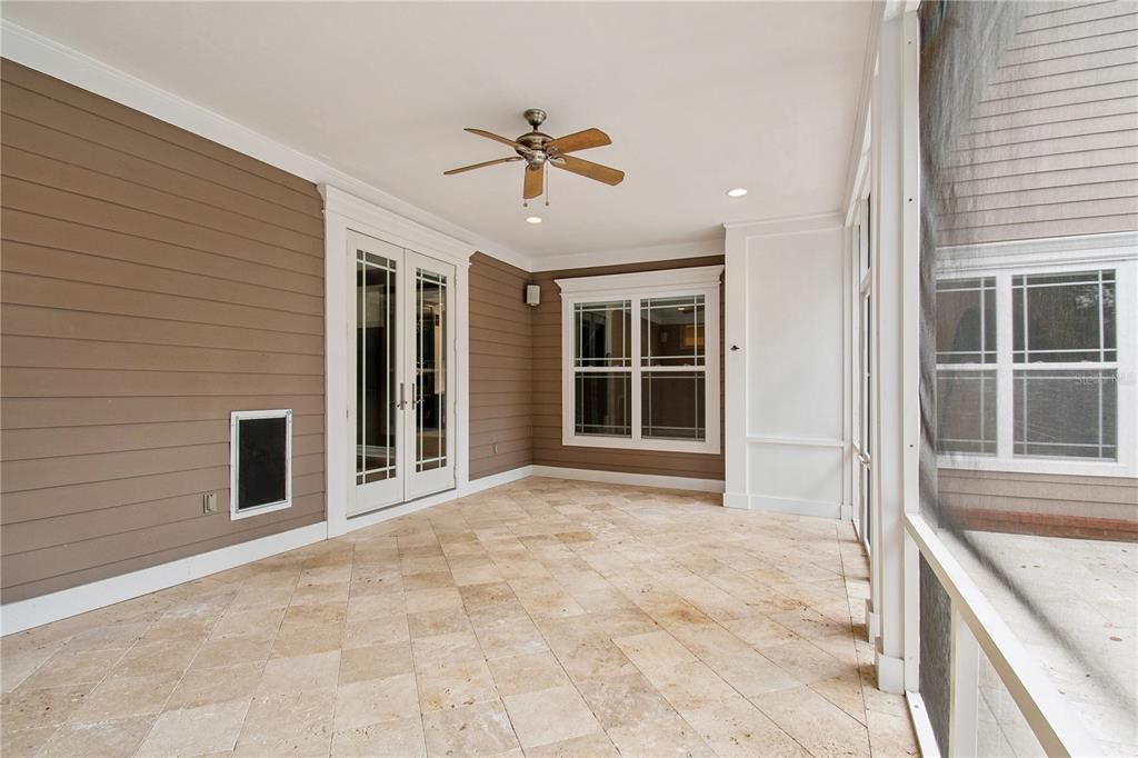 Screened porch Travertine floors