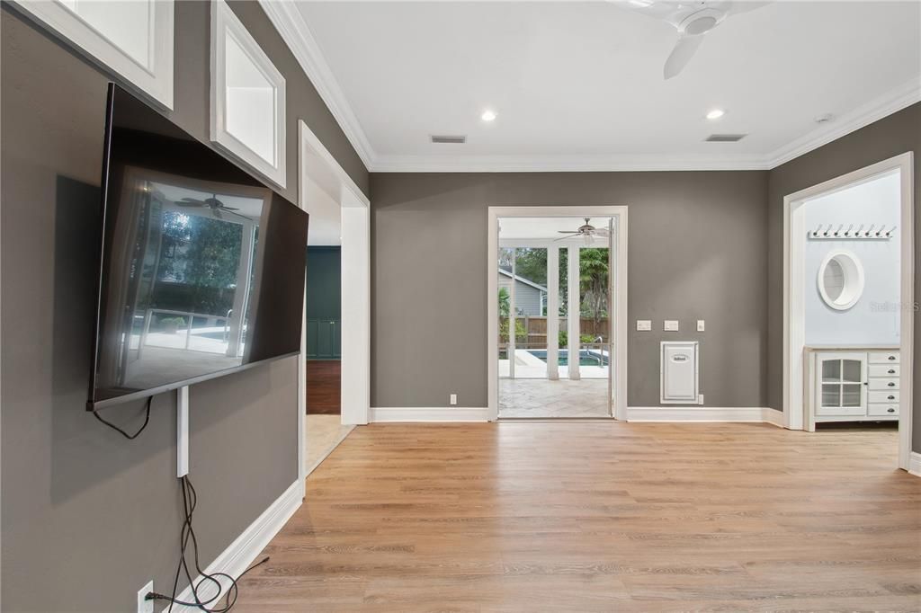 Family room with doggie door