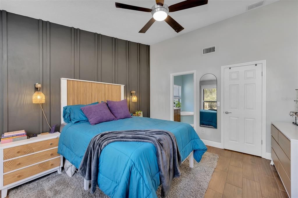 Master Bedroom with custom accent wall.