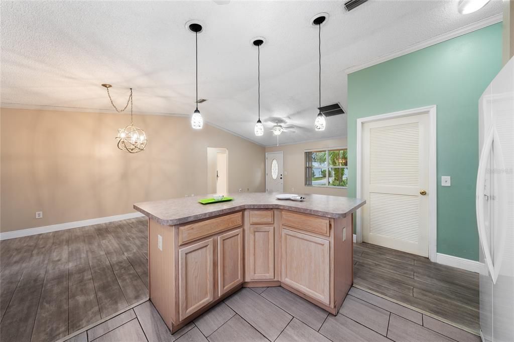 Kitchen view of open living space.