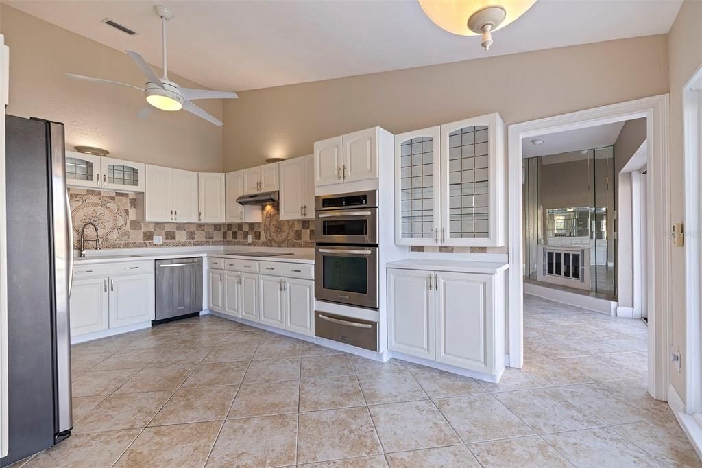 Designer kitchen with stainless steel appliances