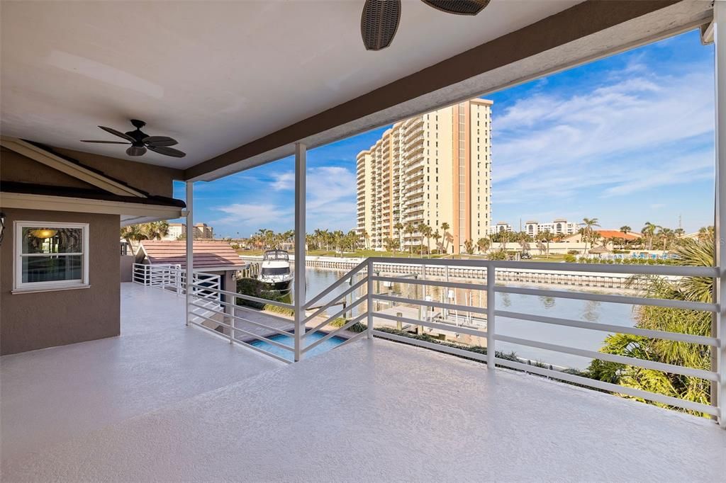 Covered outdoor space with water view