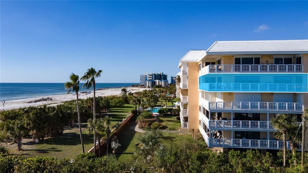 Drone Photo of building with highlighted Unit Balcony