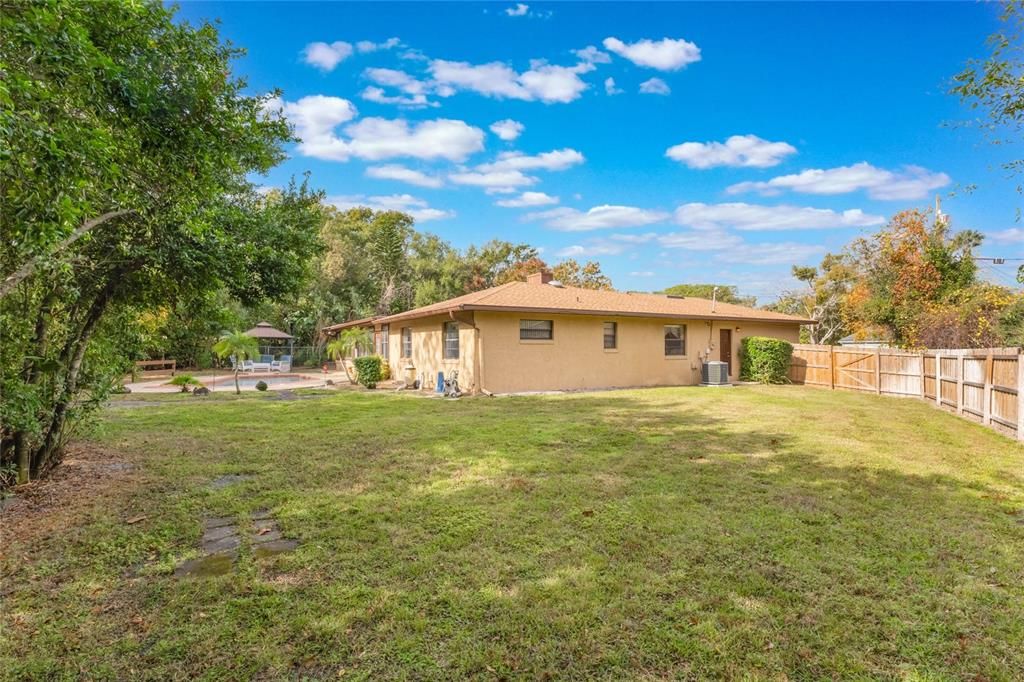 Large, fenced side yard