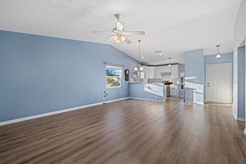 Kitchen opens to the Dining and Living Rooms