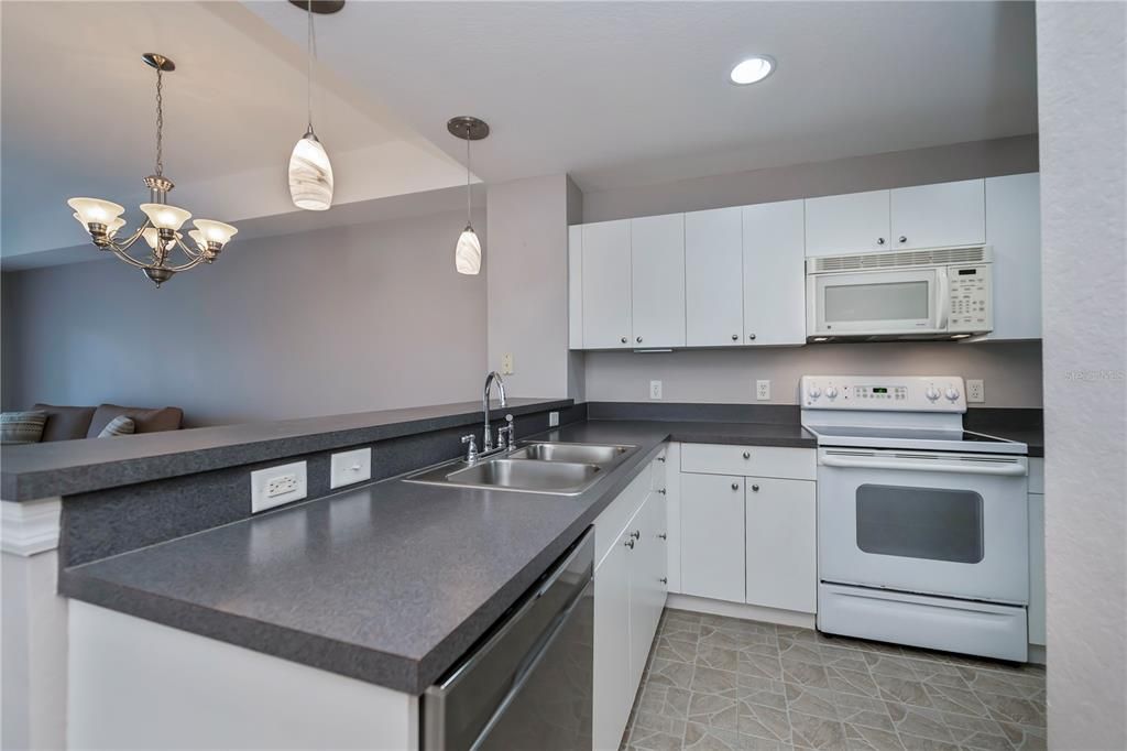 spacious kitchen with breakfast bar, opens to the great room