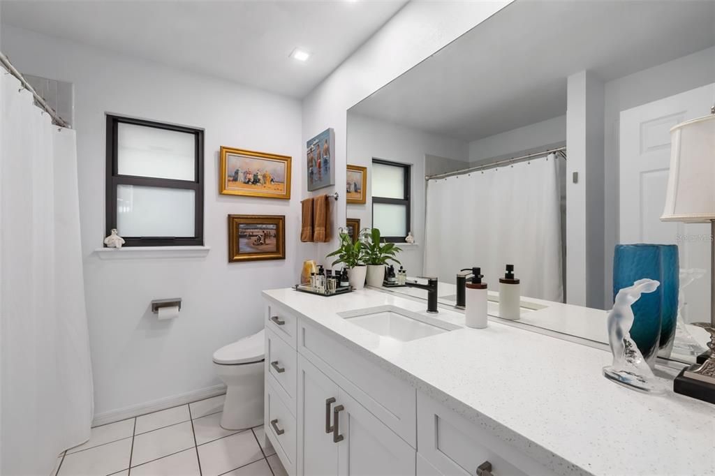 New custom cabinetry and recessed lighting in the 2nd bathroom