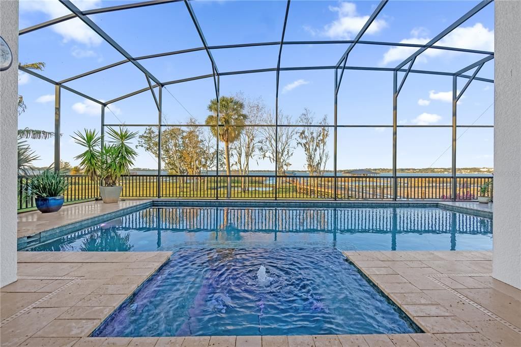 Pool and spa with Lake Dora view